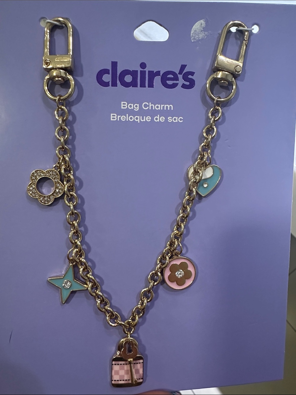 claire's Gold-Tone Bag Chain with Pink & Turquoise Enamel Charms